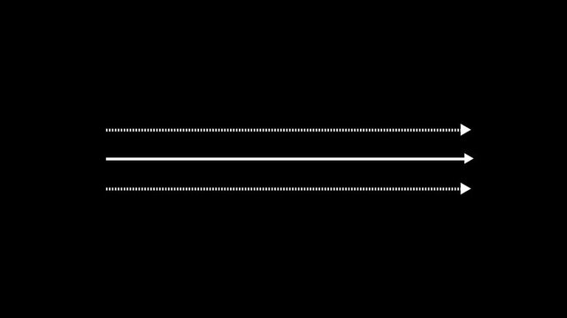 Animated white arrows and dotted lines moving forward on a black background
