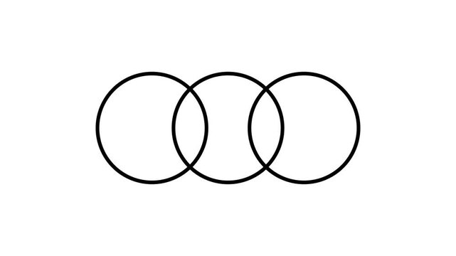 Animated interlocking three circles venn diagram on a white background