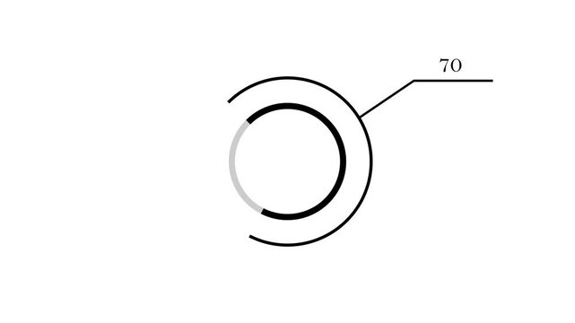 Animated circular progress bar chart showing 70 percent on a white background