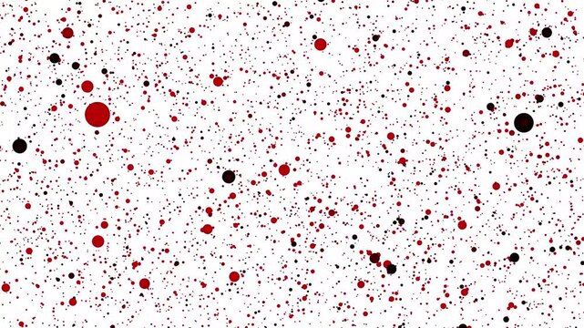 Animated red and black abstract particles moving on a white background