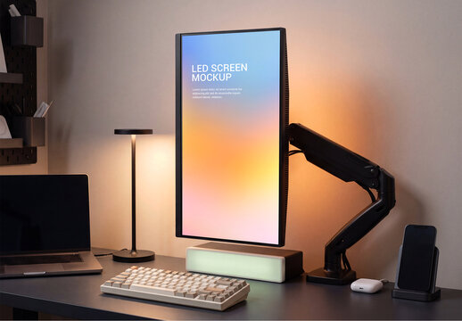Vertical LED Monitor Screen Mockup
