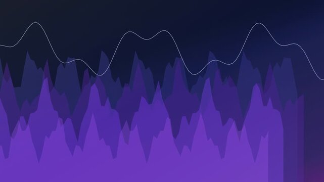 Abstract purple digital audio wave visualization with flowing lines on a dark blue background