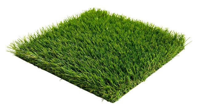 Isolated square patch of lush vibrant green artificial grass creating a realistic outdoor turf texture