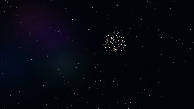 Abstract cosmic space background with shimmering stars and glowing colorful nebula clusters in deep void