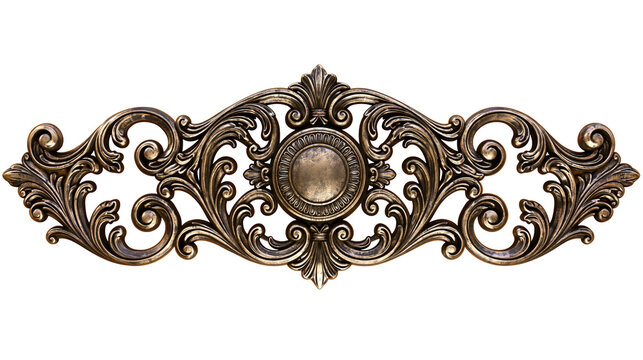 Isolated ornate vintage bronze and brass decor with elegant classic rococo scrolls and metalwork detail