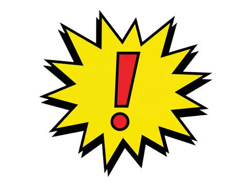 Yellow Comic Style Starburst Shape with Red Exclamation Mark Vector Illustration for Attention and Alert Notification