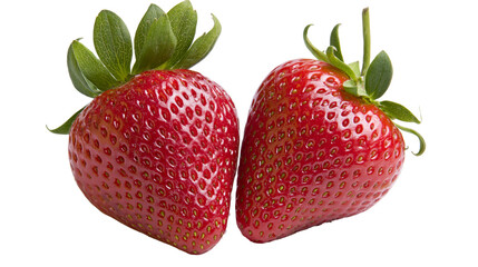 Isolated fresh ripe strawberries, sweet red fruit with green leaves, healthy snack dessert © Cian