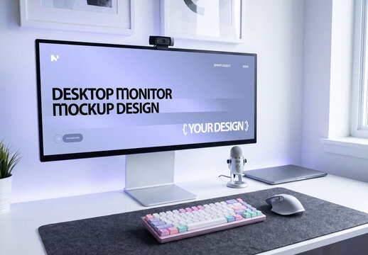 Desktop Monitor Mockup with Webcam