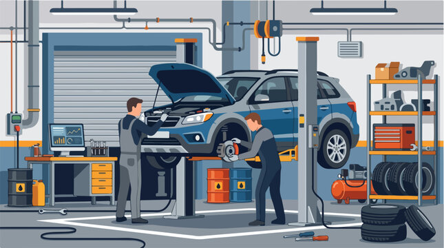 Mechanics Working on Car Repair