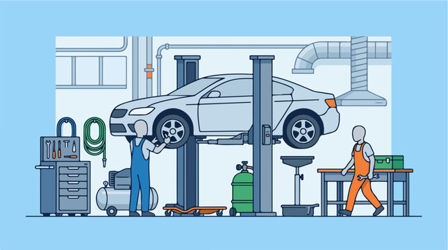 Mechanics Working On Cars In Garage