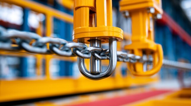 Close-Up of Metal Clevis Pin and Chain Assembly in Industrial Setting, 3d rendering