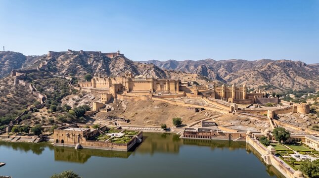 India Jaipur Amber Fort Hill Fortress Landscape