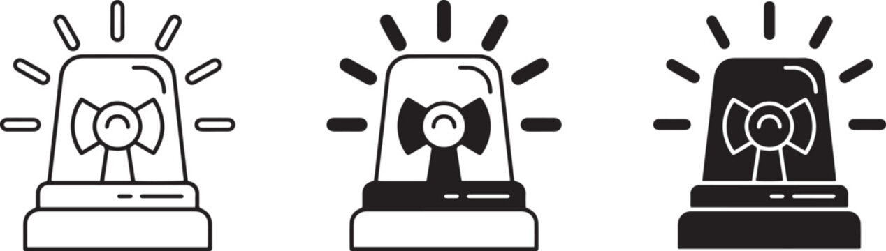 Emergency Siren Light Icons, Warning Beacon Vector Set, Alert Signal Graphics, Safety Lamp Symbols, Danger Flasher Illustrations