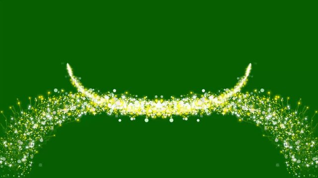 Enchanting golden sparkle dust trail, glowing fairy star blink animation, twinkling glitter particles, magical curved light path, cinematic lens flare and elegant shimmer transition on green screen.