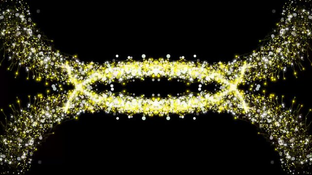 Elegant golden stardust motion trail, twinkling magic stars and glitter particles, glowing light sparks, fairy dust wand effect, sparkling comet line transition on black screen. 4k