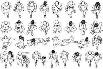Fototapeta premium Architectural People Plan Vector Pack – Top View Minimal Human Illustration