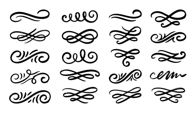 Ornate flourish elements for decorative design and page embellishment purposes.