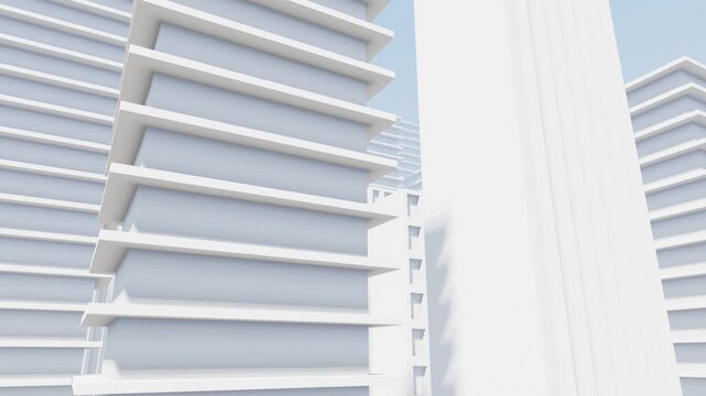 abstract white minimalist modern architecture buildings pan camera movement 3d render