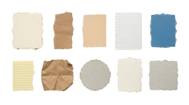 Collection of various torn paper pieces isolated on transparent background