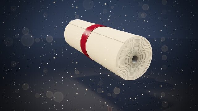 Rolled graduation diploma scroll with gold seal and red ribbon floating loop