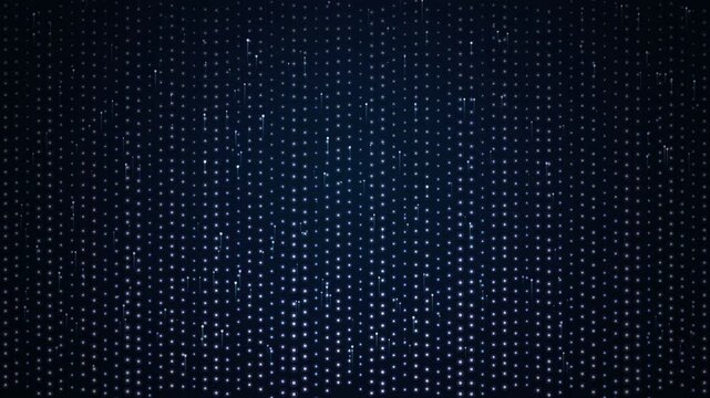 Abstract digital background with shimmering blue light particles on a dark grid pattern