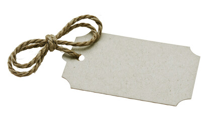 Isolated blank natural craft paper gift tag with jute rope string for text or price label © Aoife