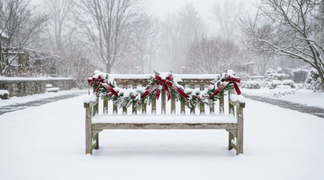 winter snow bench park cold tree landscape scene