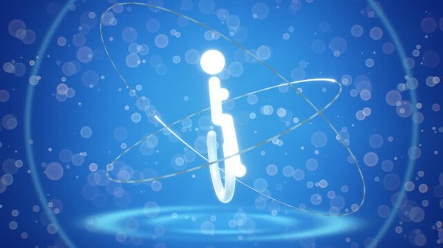 Glowing 3D Wheelchair Accessibility Symbol with Orbiting Rings Motion Graphics