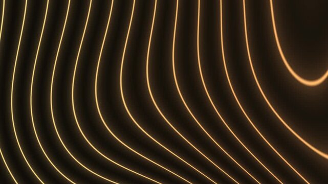 Abstract golden glowing contour lines waving and swaying smoothly across dark backdrop seamless loop animation