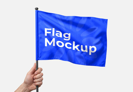 Realistic Blue Waving Flag Mockup
