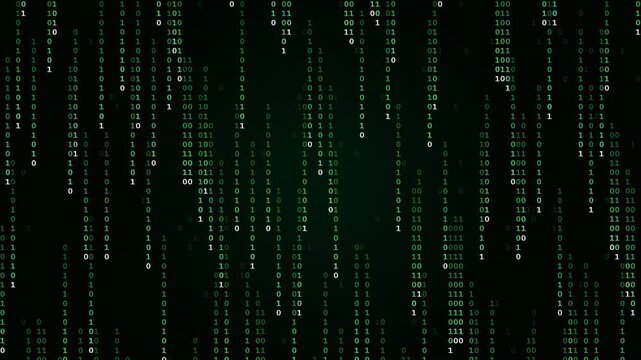 Digital green binary code raining down on a black background for cyber security concept