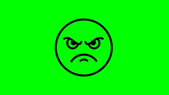 Black angry emoji face on bright green background.