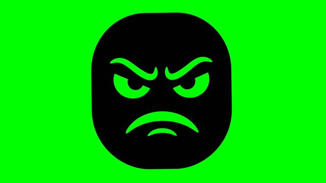 Minimal black angry emoji on neon green background.