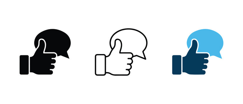 handdrawn thumbsup icons with speech bubbles representing communication and approval isolated on transparent background