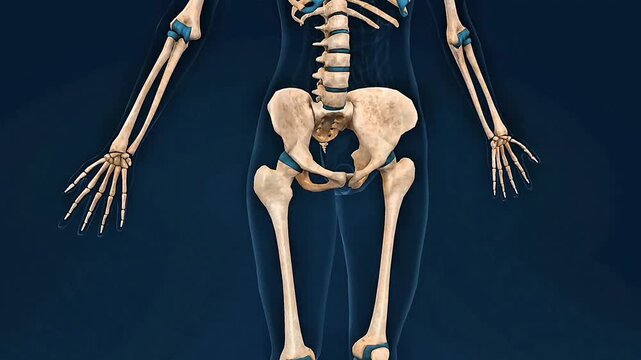 The human female skeleton provides body support, organ protection, movement, posture, and mineral storage.