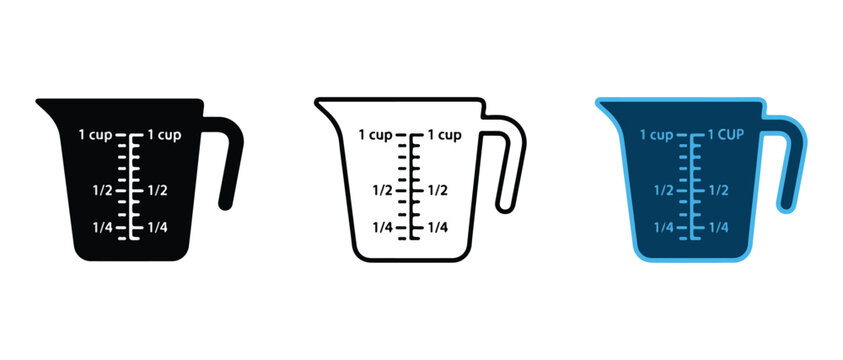measuring cups with cup quarter half and one cup markings isolated on clear background