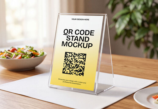 Acrylic QR Code Table Sign Mockup