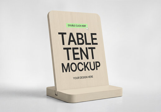 Realistic Wooden Table Tent Sign Mockup