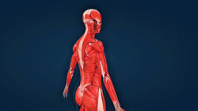 The female muscular system includes skeletal muscles that support posture, movement, strength, and stability.