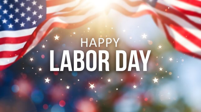 Festive labor day background with american flags and bright celebratory lighting