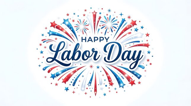 Festive happy labor day background with colorful fireworks and celebratory text design