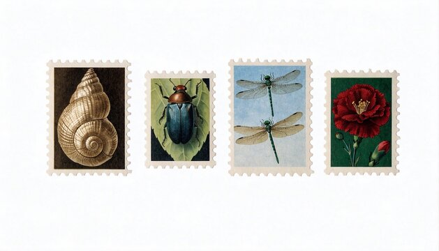 Vintage Flora and Fauna Postage Stamp Collection 
