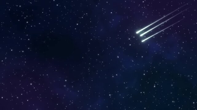 Three Parallel Shooting Stars Streaking Across a Starry Deep Space Background