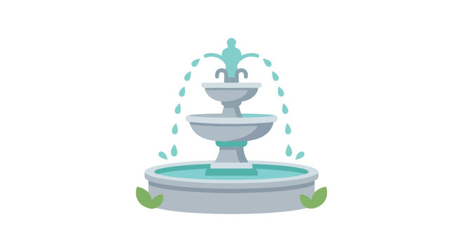 Tiered fountain with flowing water stands on a white background