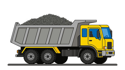 Vector Illustration of a Yellow Dump Truck Loaded with Gravel © Arto