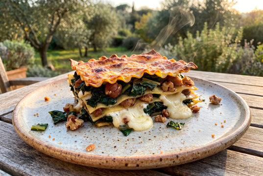 Gourmet Swiss chard and ch&egrave;vre lasagna slice