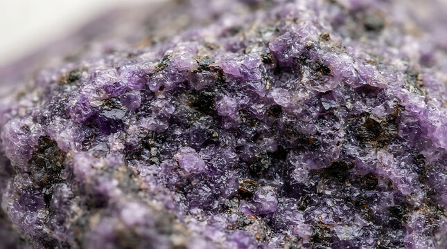 Lepidolite crystal specimen showcases shimmering purple mica scales embedded deeply within a raw geological matrix.