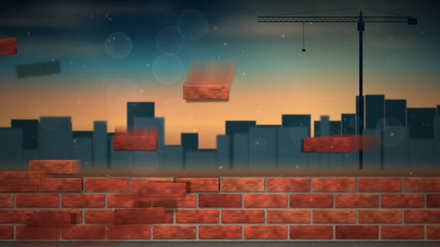 Animated brick wall construction and demolition looping sequence in 4K resolution
