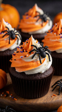 Delicious Halloween Cupcakes with Orange Frosting and Pumpkins