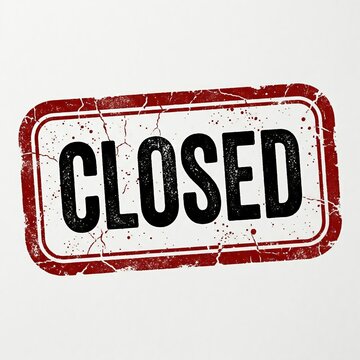​Distressed Red CLOSED Rubber Stamp Mark with Heavy Texture on White Background